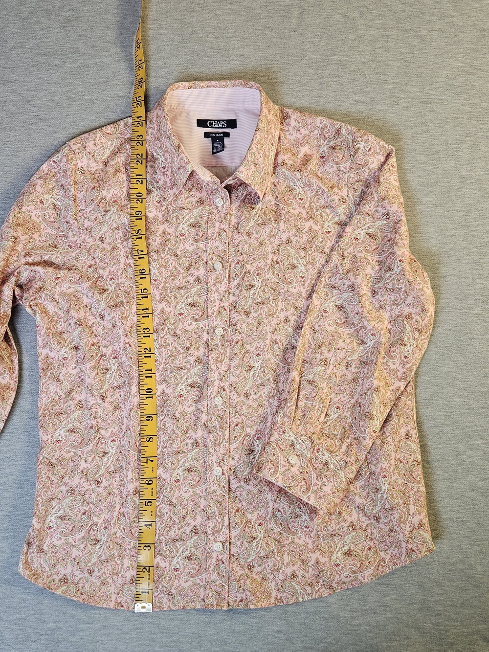 Chaps Women's No-Iron Button Down Shirt Pink Paisely Floral Cotton Blend Size M - Picture 6 of 12